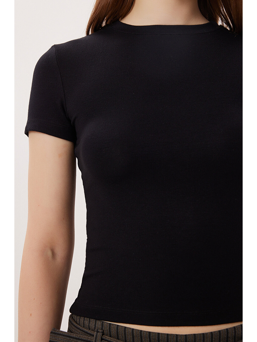 Siyah 2’li Paket Bisiklet Yaka Basic Örme T-shirt SİYAH KEMİK LDZ0066-3