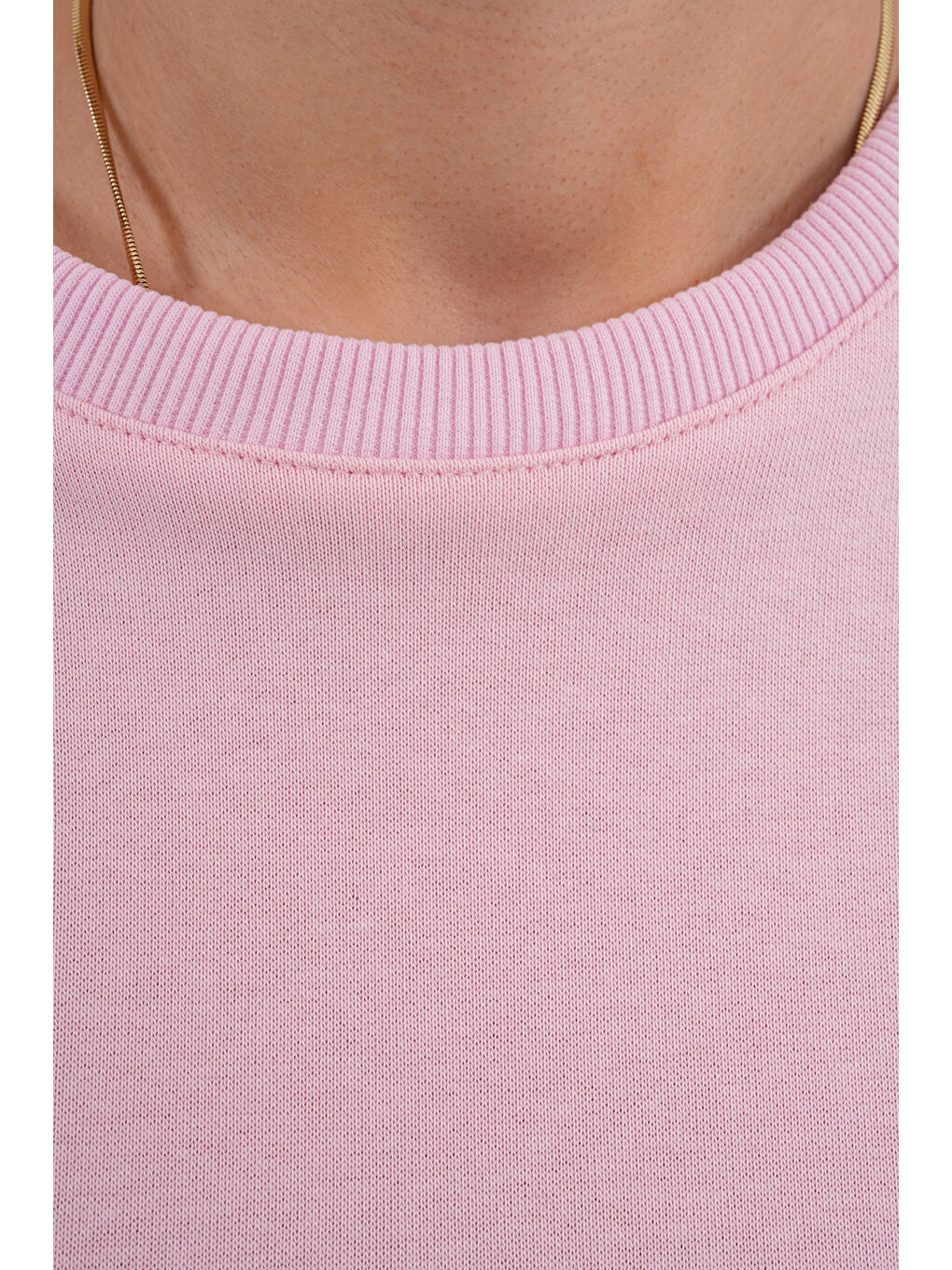Pembe Unisex Bisiklet Yaka %100 Pamuk Basic Sweatshirt-6