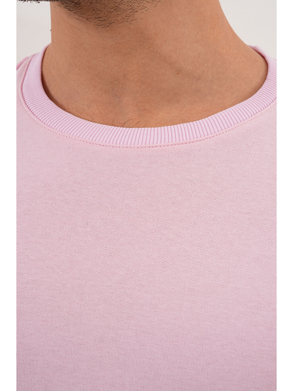Pembe Unisex Bisiklet Yaka %100 Pamuk Basic Sweatshirt-7