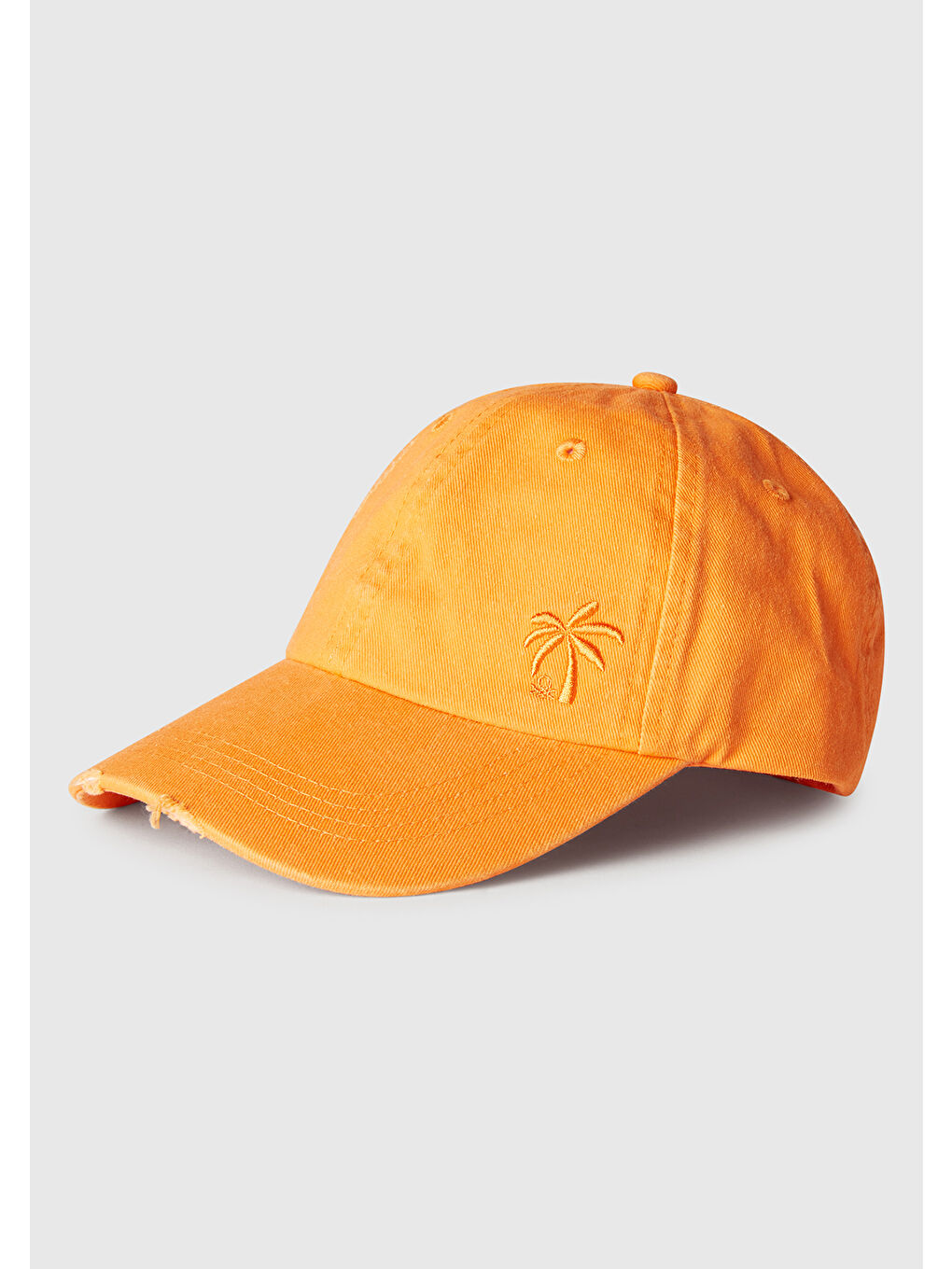 Erkek Çocuk Turuncu Yırtıklı Eskitilmiş Efektli Nakış İşlemeli Kep Şapka