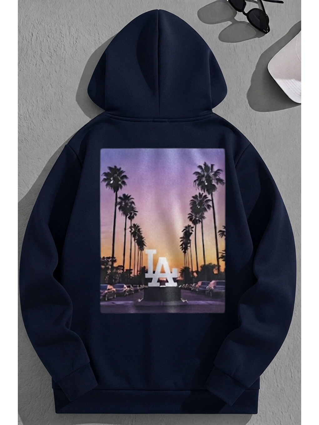 Unisex 3 İplik Pamuklu Lacivert Latropical Bol Kalıp Sweatshirt Hoodie