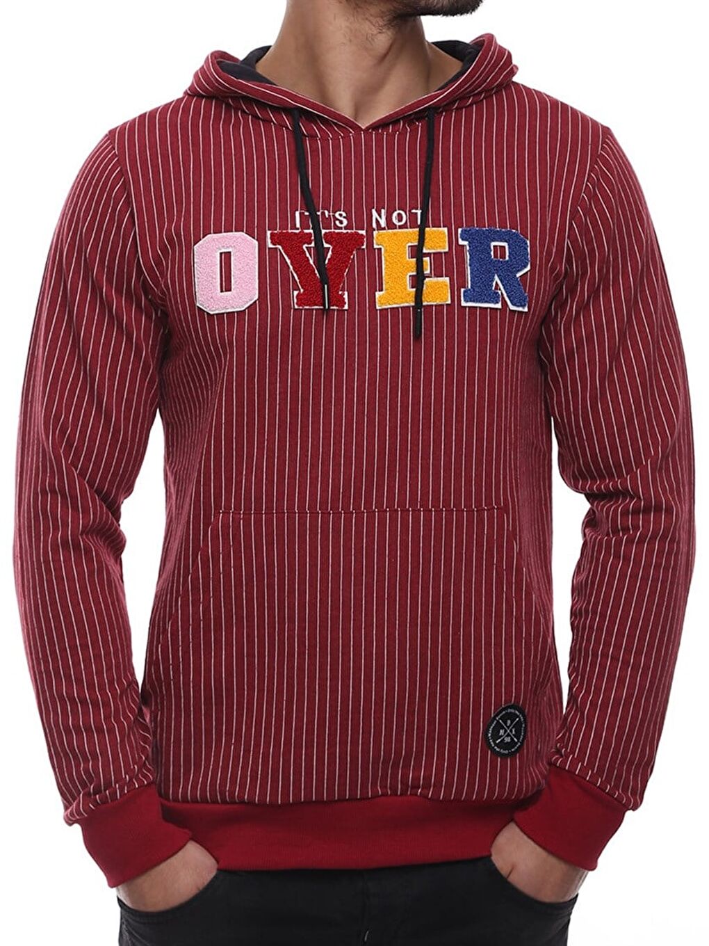 Bordo Kapüşonlu Sweatshirt - Çizgili Detaylı 2788-2