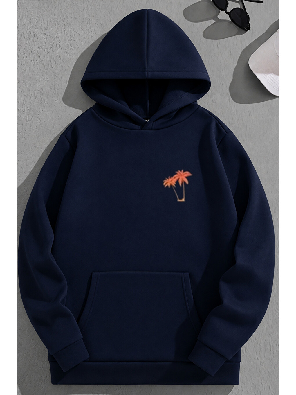 Unisex 3 İplik Pamuklu Lacivert Latropical Bol Kalıp Sweatshirt Hoodie-1