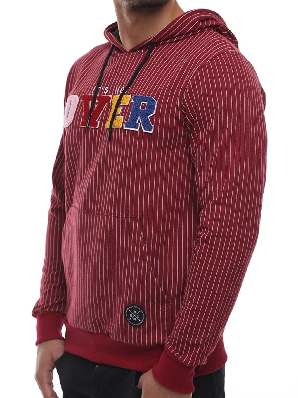 Bordo Kapüşonlu Sweatshirt - Çizgili Detaylı 2788-3