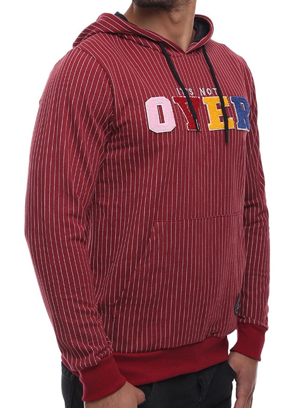 Bordo Kapüşonlu Sweatshirt - Çizgili Detaylı 2788-4