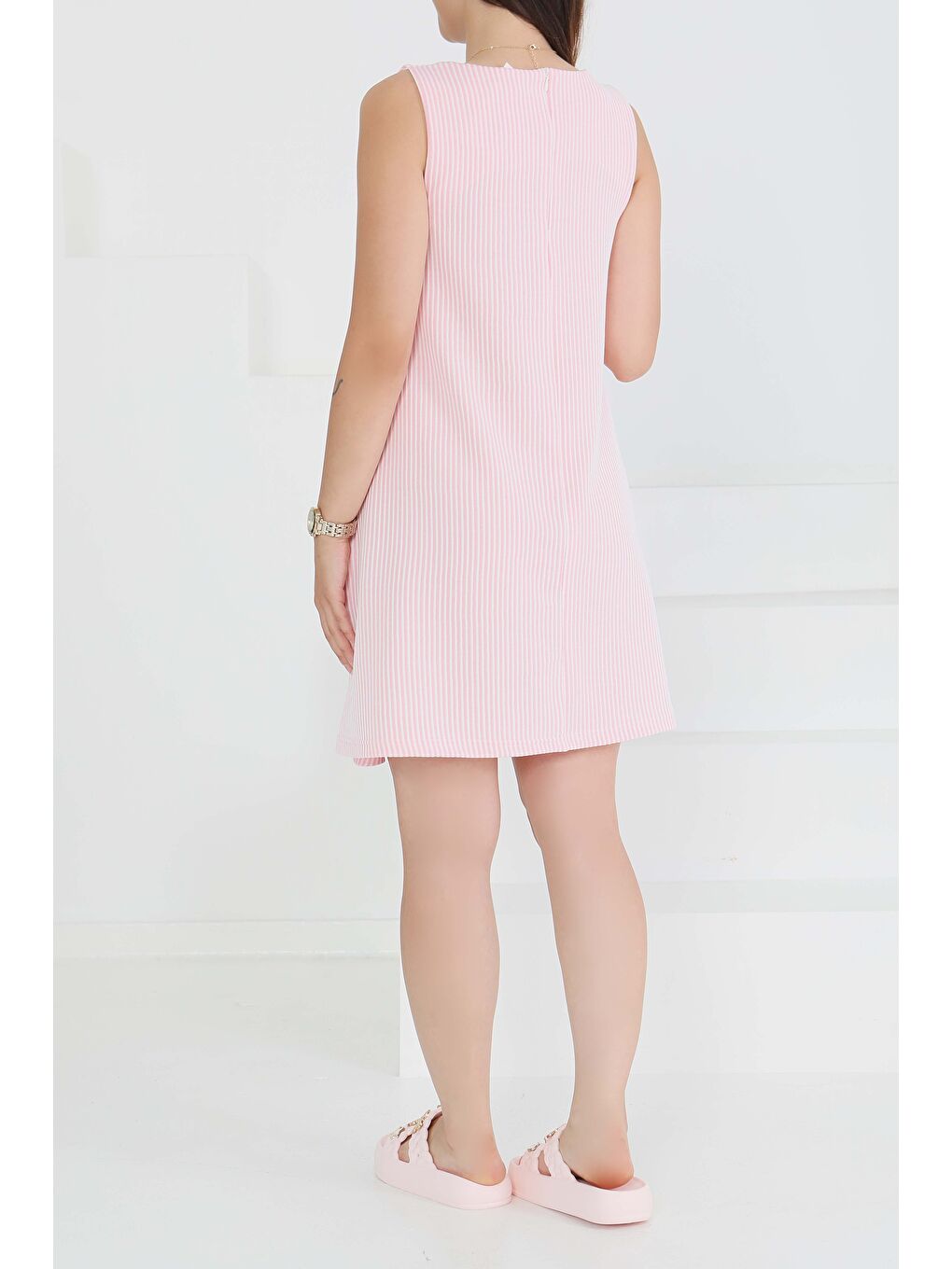 Su Yolu Fermuarlı Elbise Pembe - 27502-4