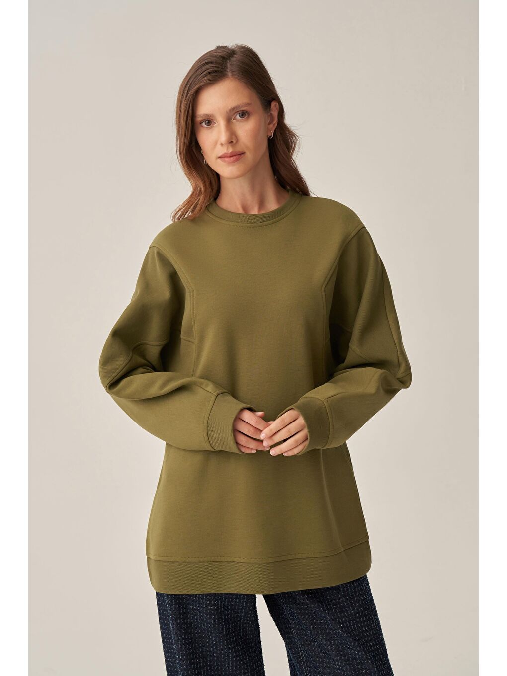 Yağ Yeşili-Oversize İnterlok Sweat