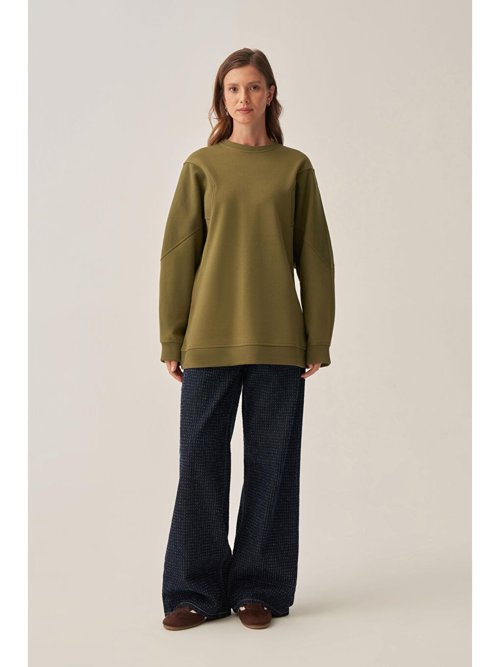 Yağ Yeşili-Oversize İnterlok Sweat-1