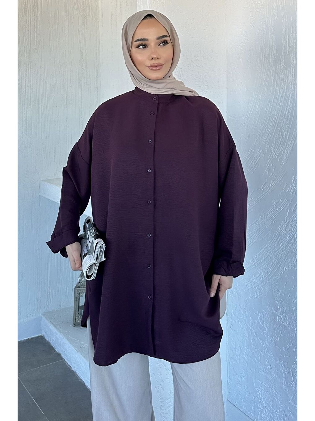 Mürdüm Hakim Yaka Basic Tesettür Tunik-1