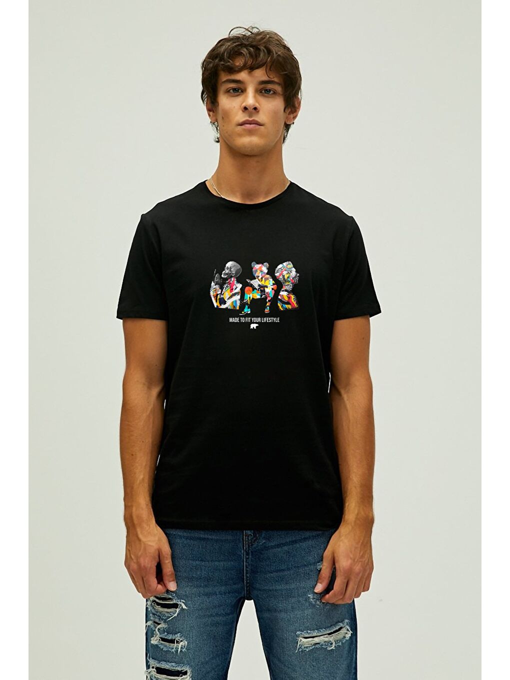 To Fıt Siyah Erkek Baskılı Tişört