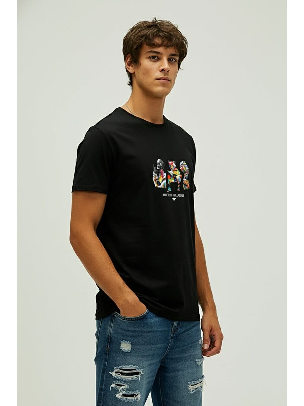 To Fıt Siyah Erkek Baskılı Tişört-1