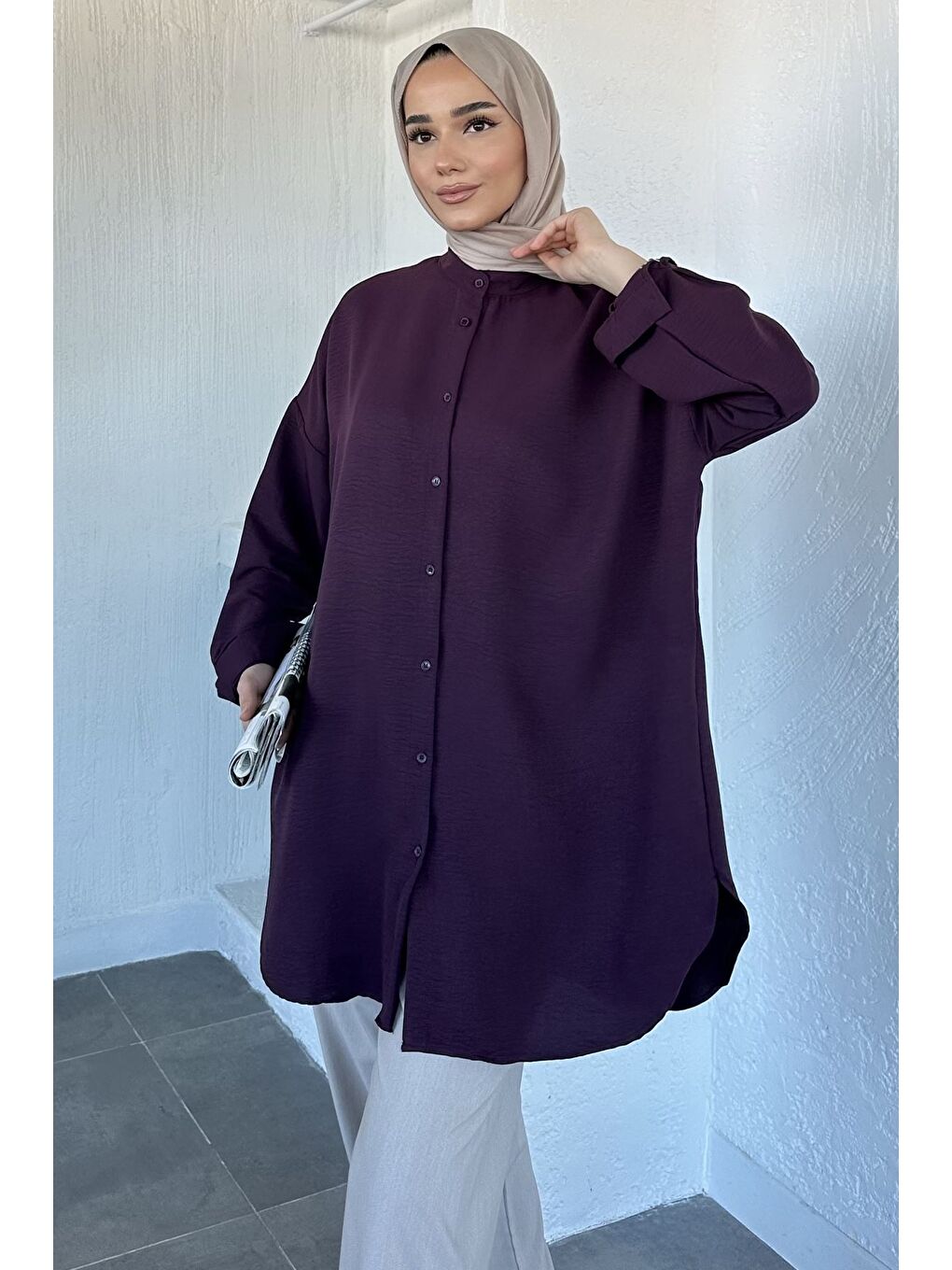 Mürdüm Hakim Yaka Basic Tesettür Tunik-4