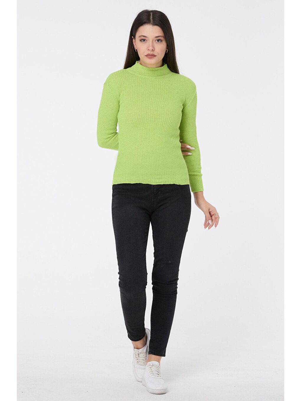 Yarım Balıkçı Yaka Kadın Yeşil Triko Kazak - 23538-1