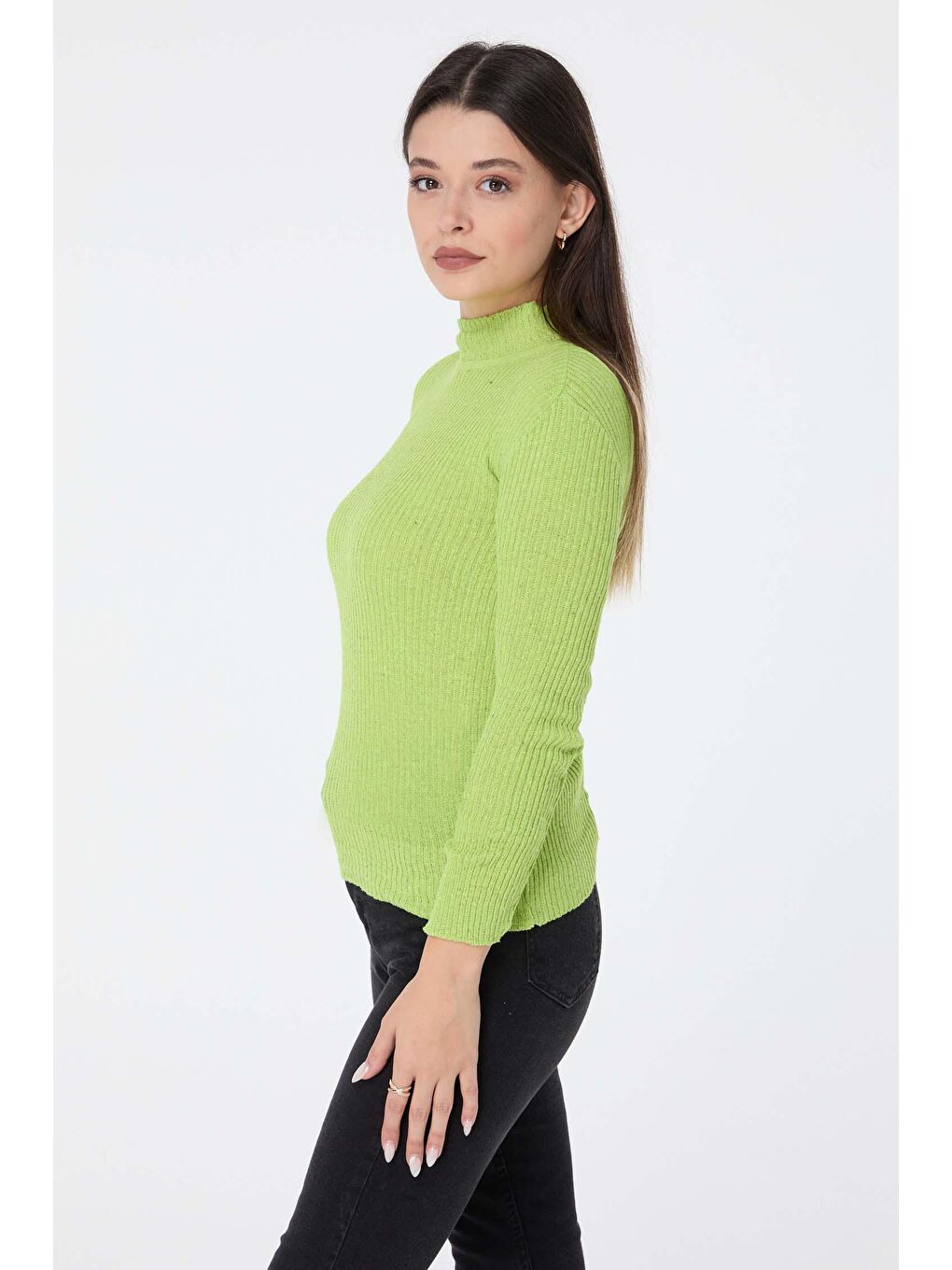 Yarım Balıkçı Yaka Kadın Yeşil Triko Kazak - 23538-2