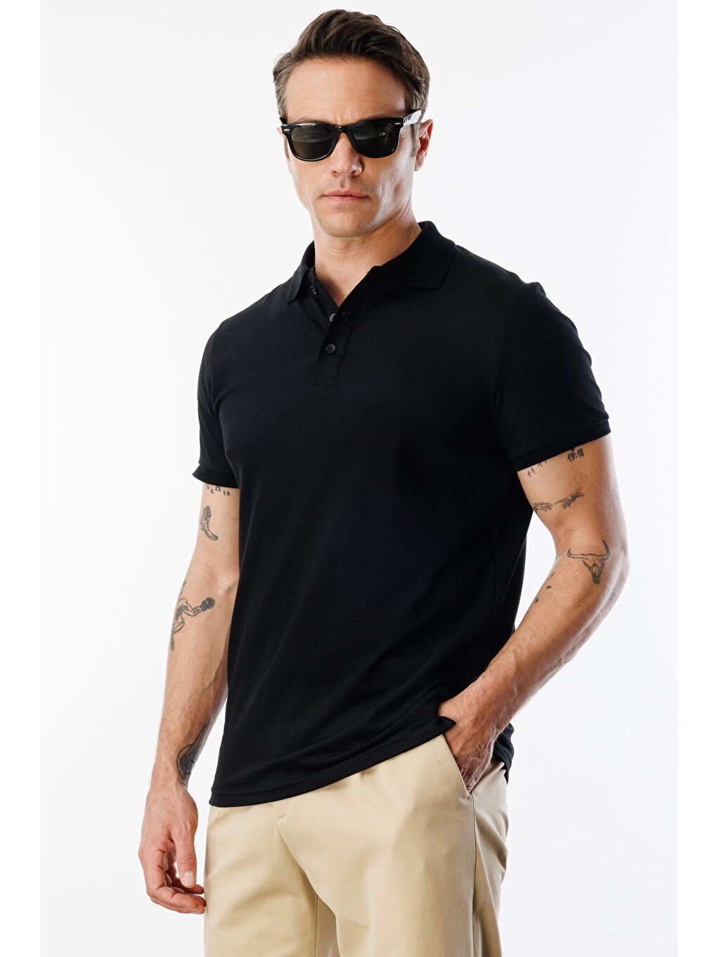 Beyaz Erkek 2'li Çekmeyen Pamuklu Kumaş Regular Fit Standart Kesim Polo Yaka Tişört POLOYAKA-T-SHIRT2-1