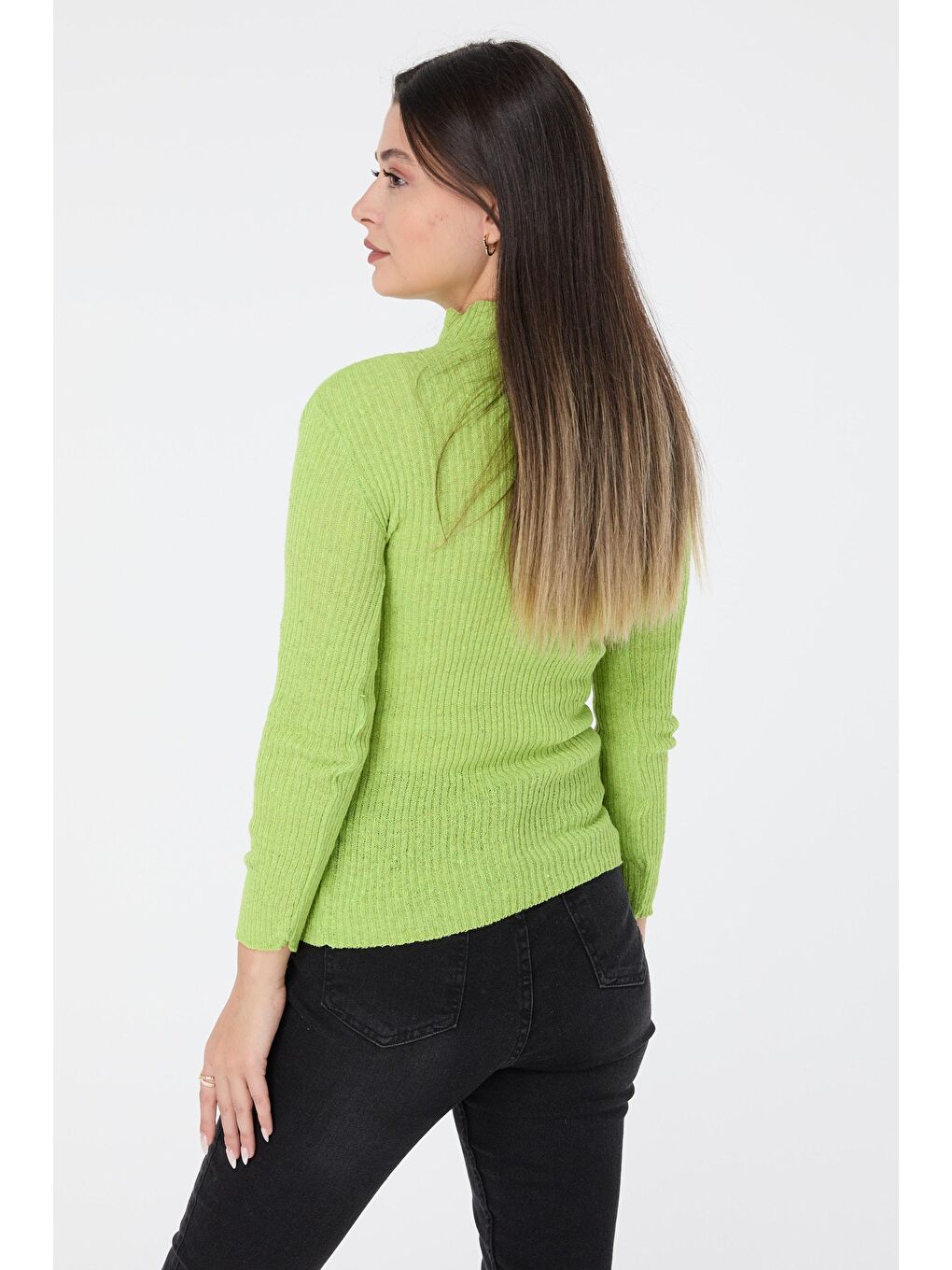 Yarım Balıkçı Yaka Kadın Yeşil Triko Kazak - 23538-3