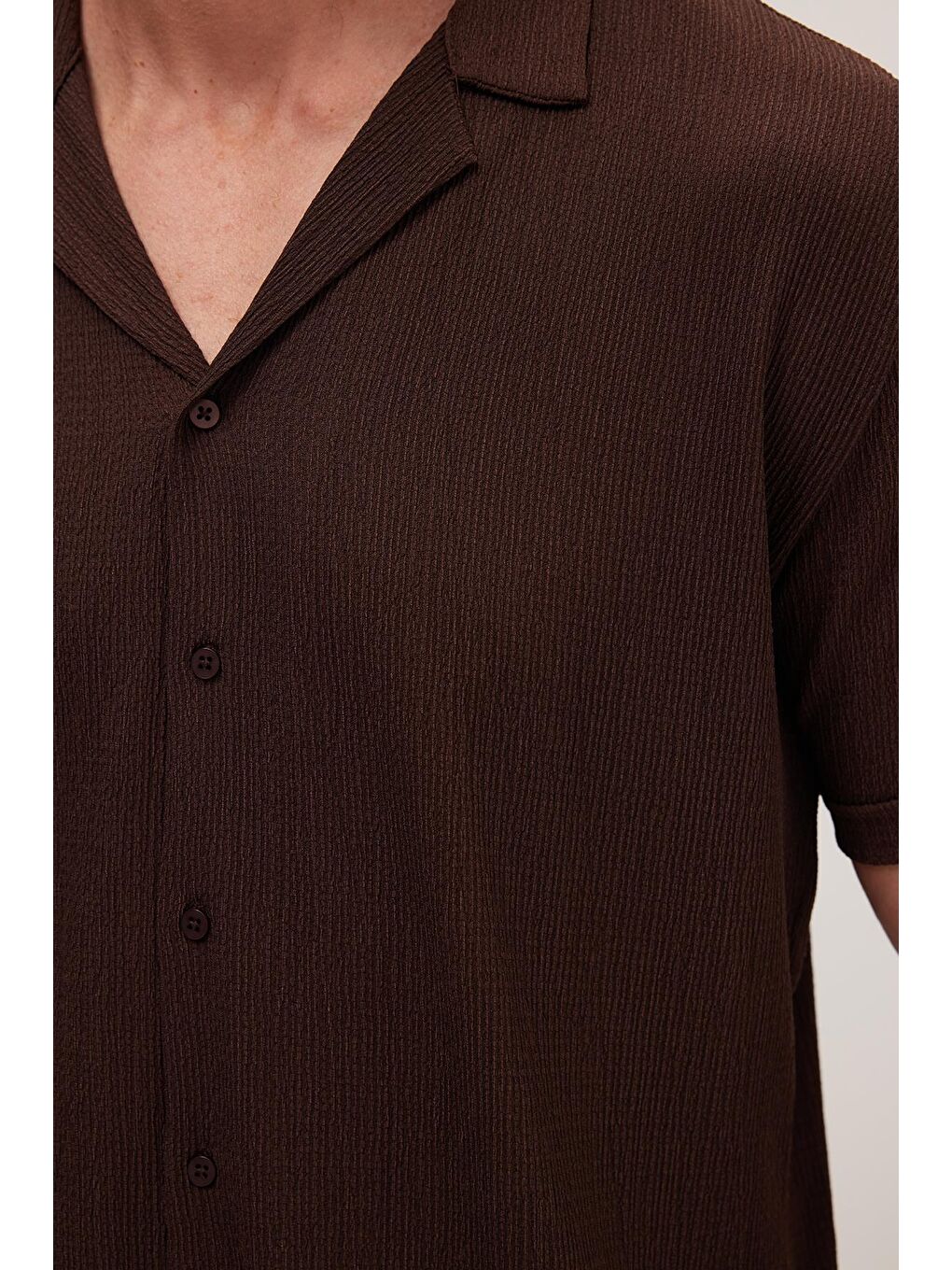 Erkek Standart Fit Kısa Kollu Beli Bağcıklı Apaş Yaka Kahverengi Gömlek Jogger Takım-2