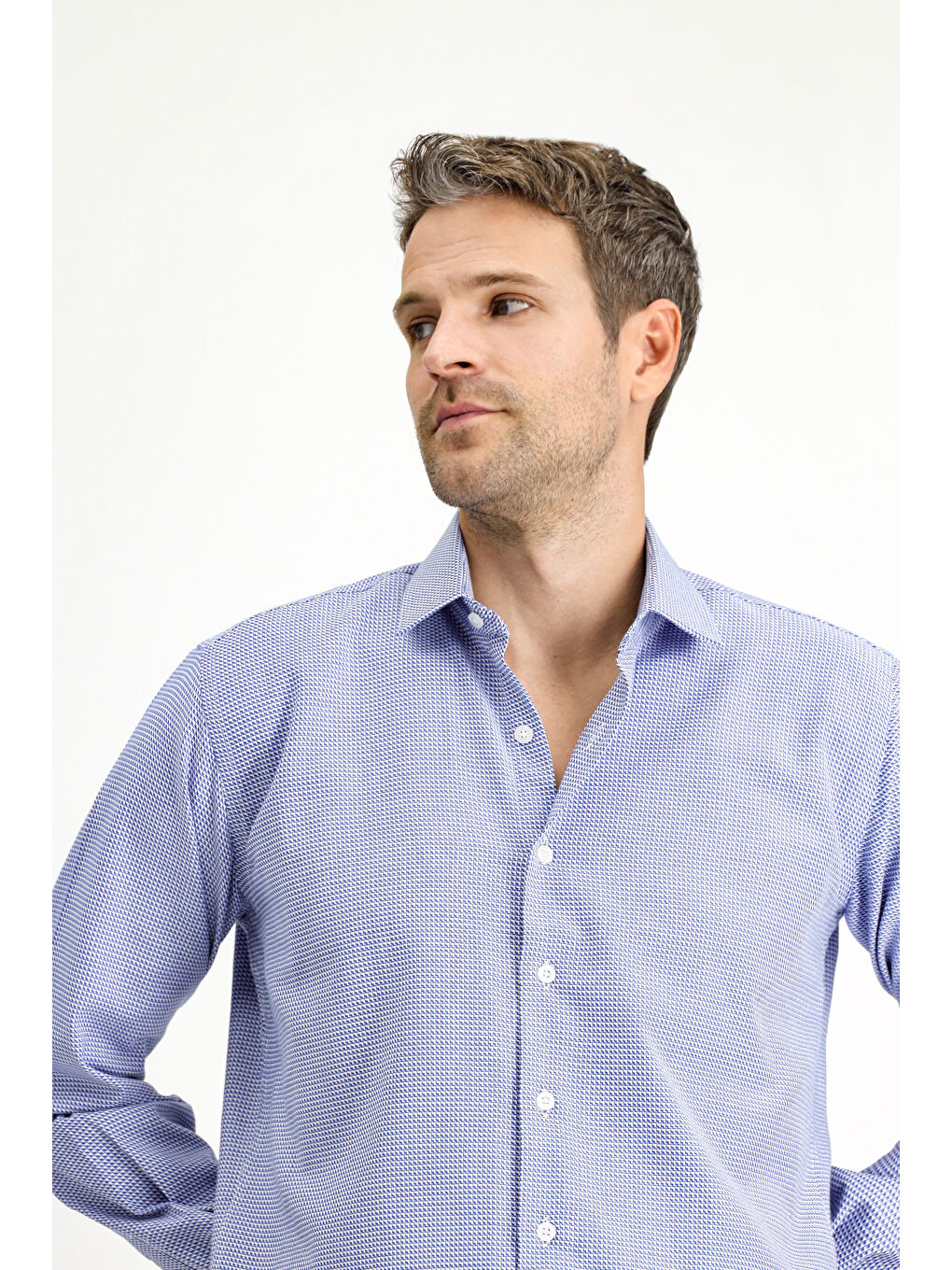 Mavi Uzun Kol Regular Fit Desenli Pamuk Gömlek