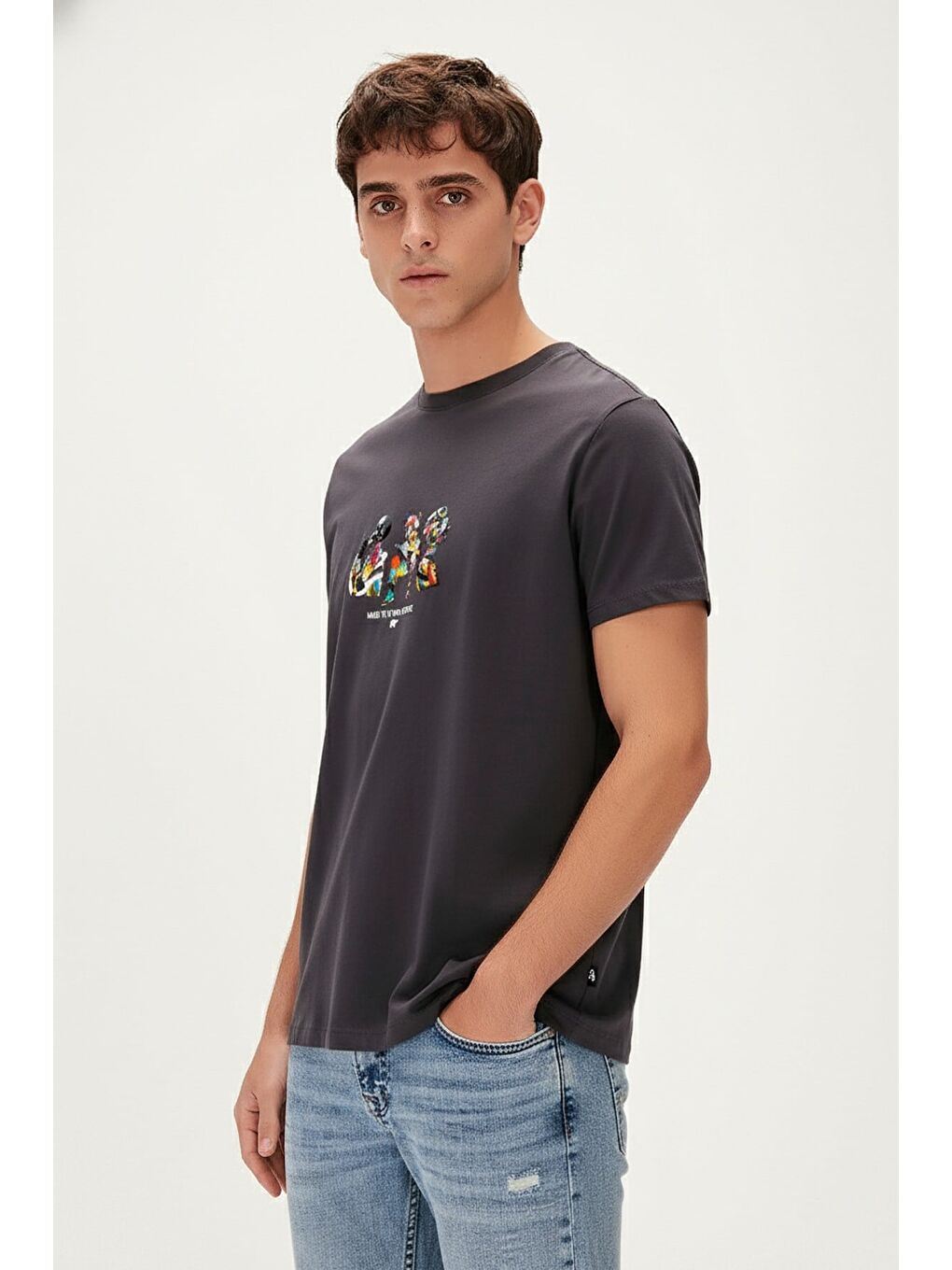 Gri To Fıt Asfalt Erkek Baskılı Tişört-1