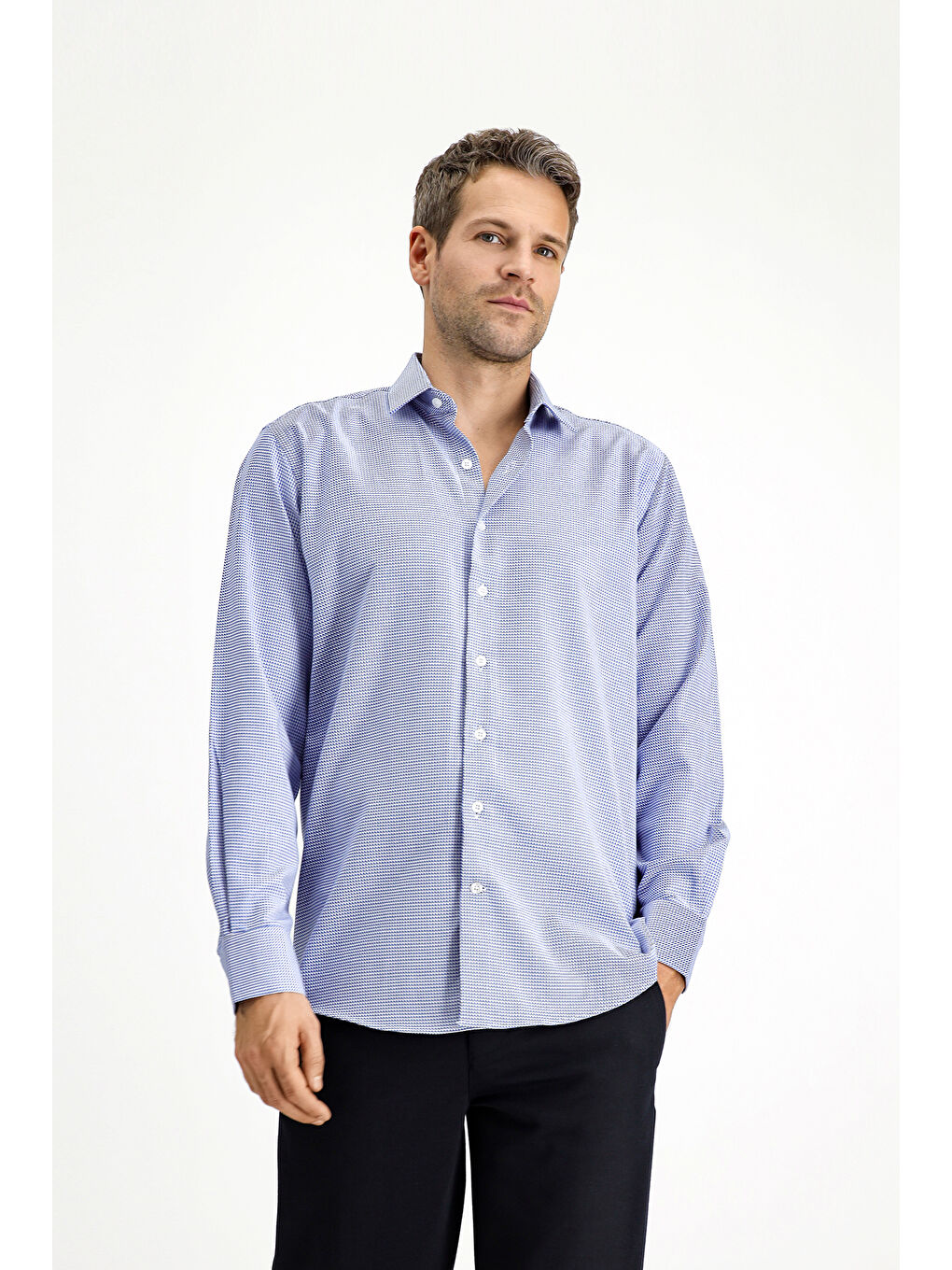 Mavi Uzun Kol Regular Fit Desenli Pamuk Gömlek-2