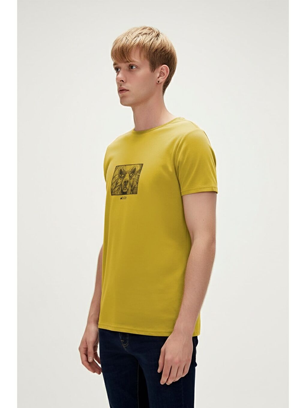 Wall Bear Sarı Erkek Baskılı Tişört-1