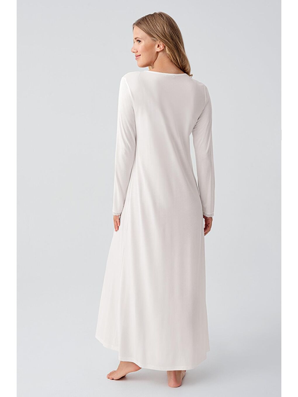 Ekru Uzun Kollu Düğmeli Esnek Viskoz Hamile Sabahlık Gecelik Takım 18402-3