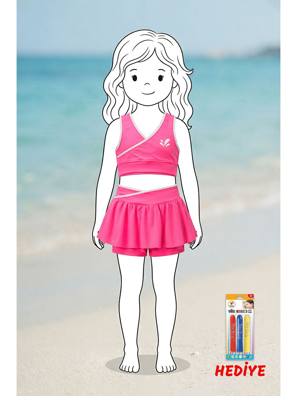 Kız Çocuk Sportif Fuşya Renk Crop - Şort Etek Alt Üst - Takım-1