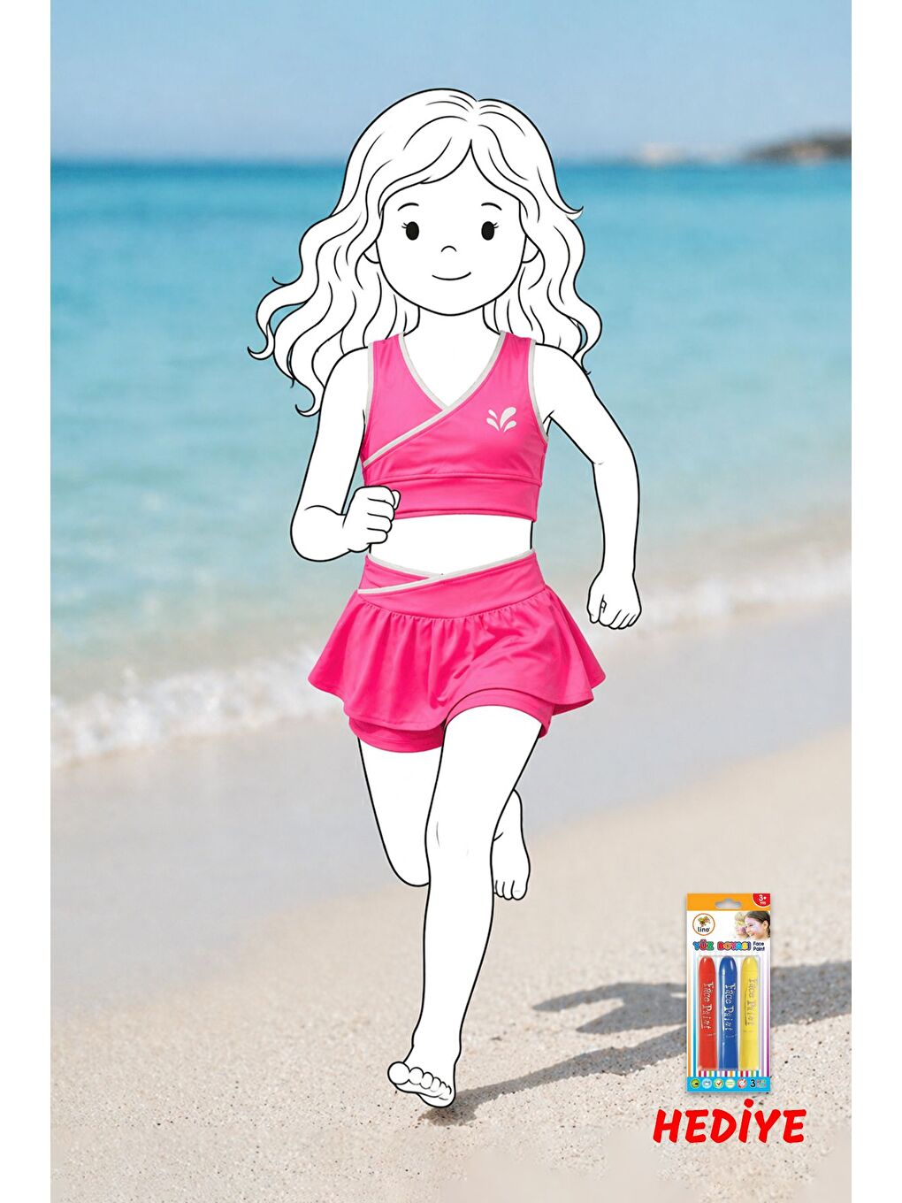 Kız Çocuk Sportif Fuşya Renk Crop - Şort Etek Alt Üst - Takım-2