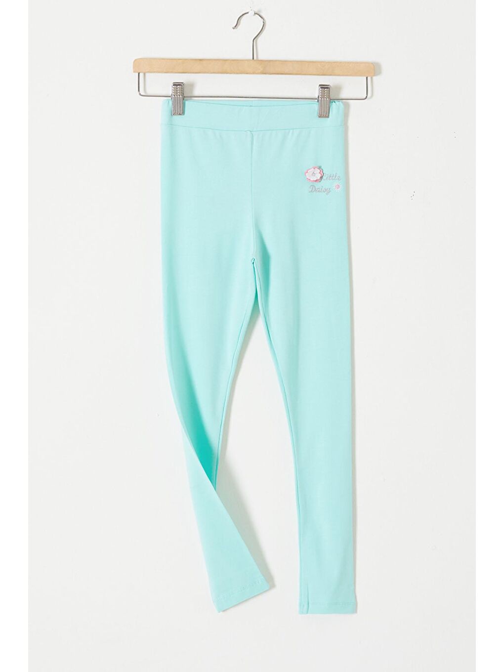 Turkuaz Su Yeşili Çiçek Nakış Detaylı Kız Çocuk Tayt 18307-1