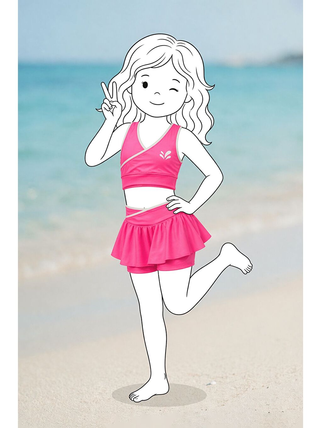 Kız Çocuk Sportif Fuşya Renk Crop - Şort Etek Alt Üst - Takım-3