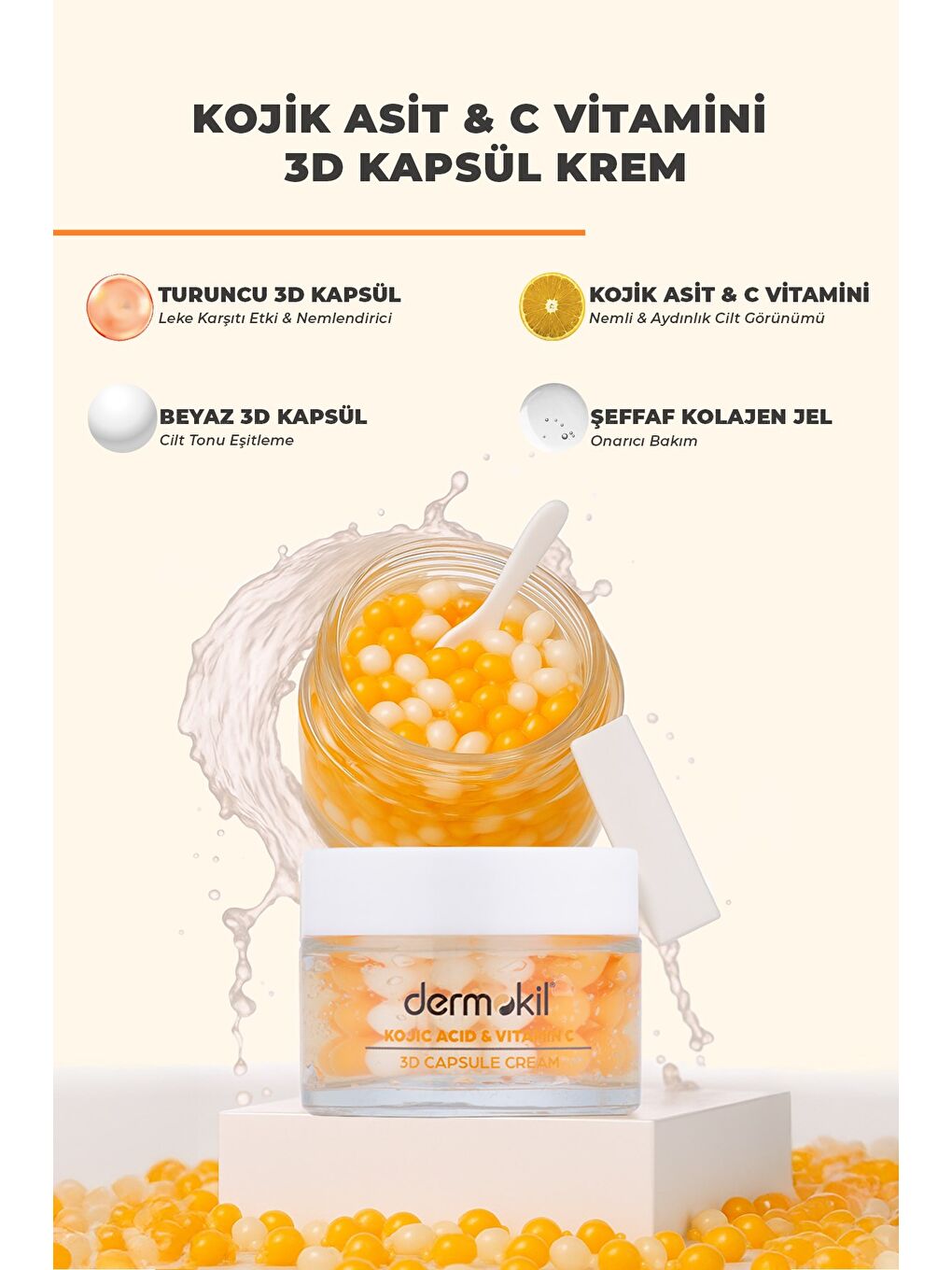 Kojik Asit C Vitamini Leke Karşıtı Canlandırıcı 3D Kapsül Krem 50 ml-2