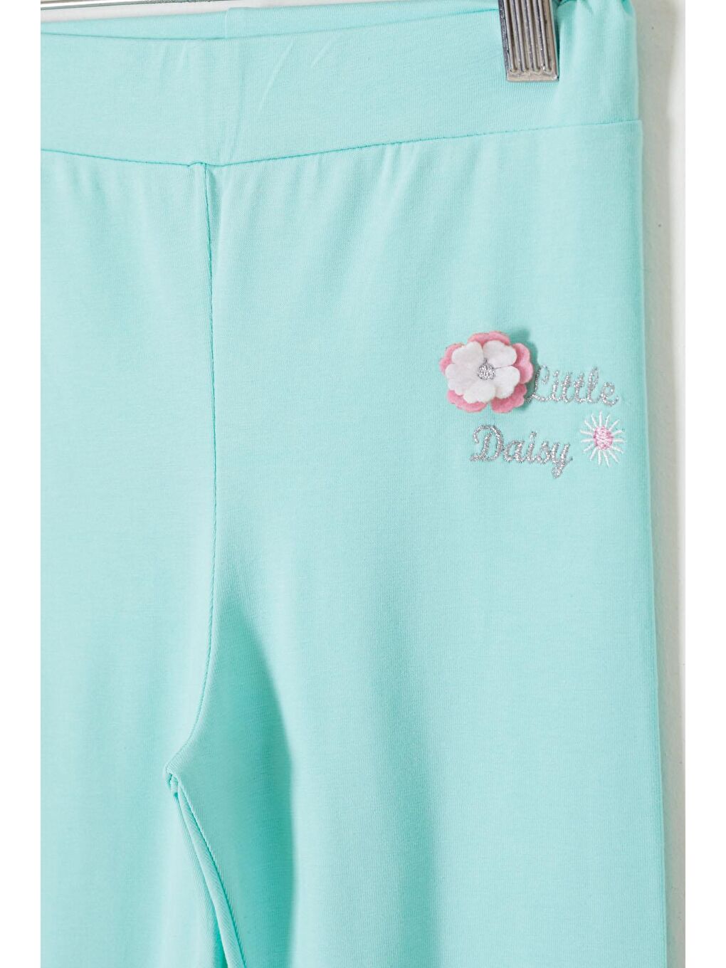 Turkuaz Su Yeşili Çiçek Nakış Detaylı Kız Çocuk Tayt 18307-2