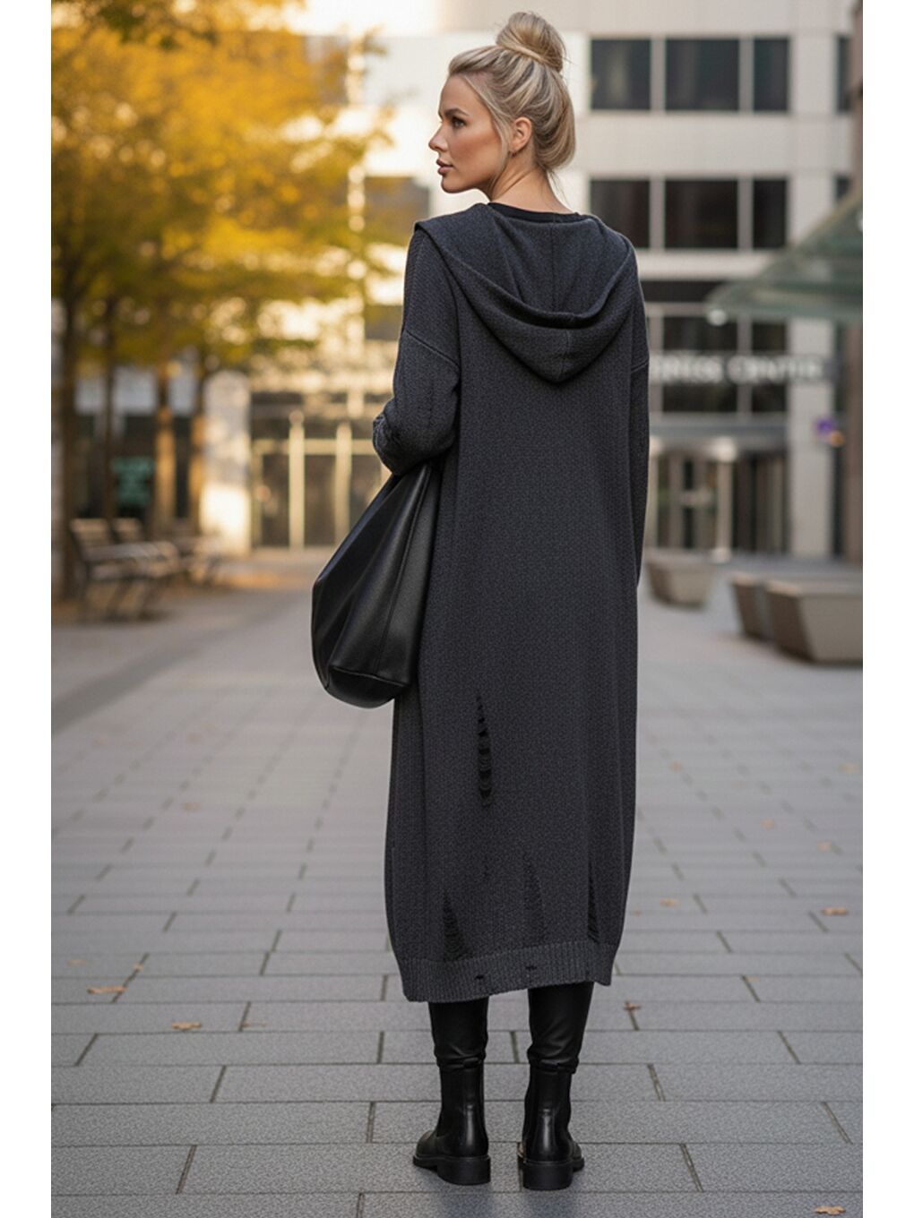 Antrasit Kapüşonlu Uzun Kol Düğmeli Yıkamalı Ve Pis Dikişli Casual Triko Hırka 110 65-3