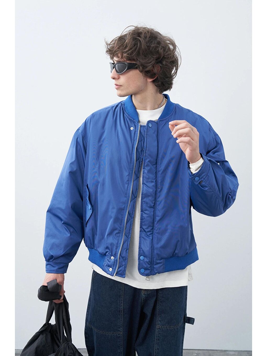 VAMOSCLO Mavi Saks Oversize Bomber Ceket - 4