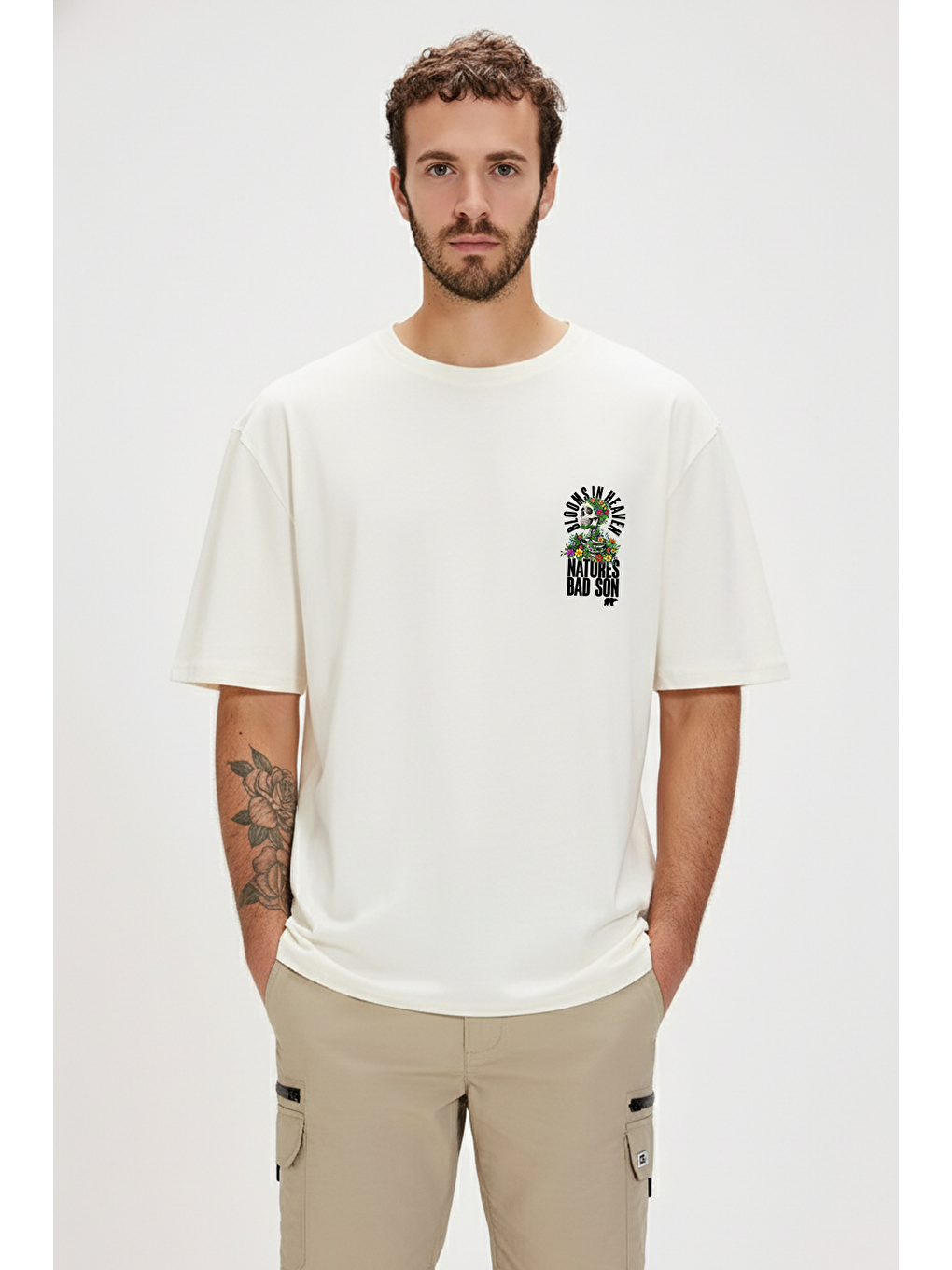 Blooms Beyaz Erkek Baskılı Tişört