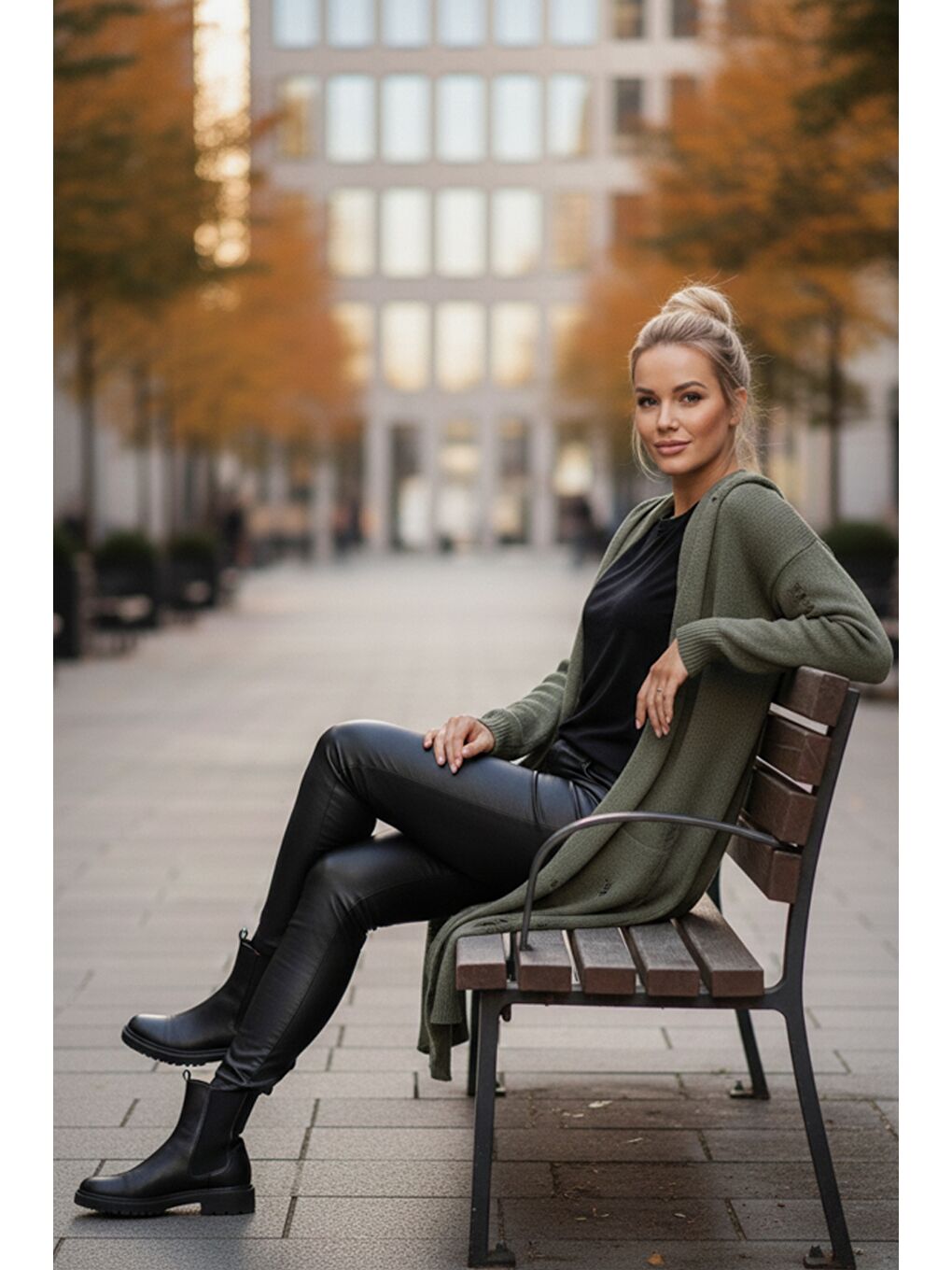 Haki Kapüşonlu Uzun Kol Düğmeli Yıkamalı Ve Pis Dikişli Casual Triko Hırka 110 65-4