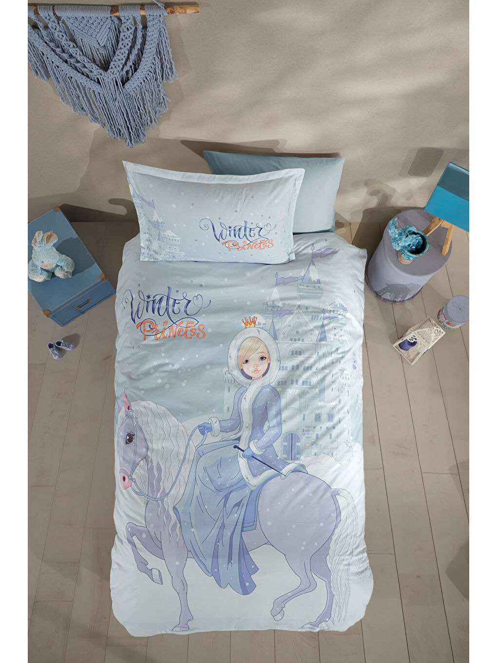 Turkuaz %100 Pamuk Nevresim Takımı Tek Kişilik Winter Princess
