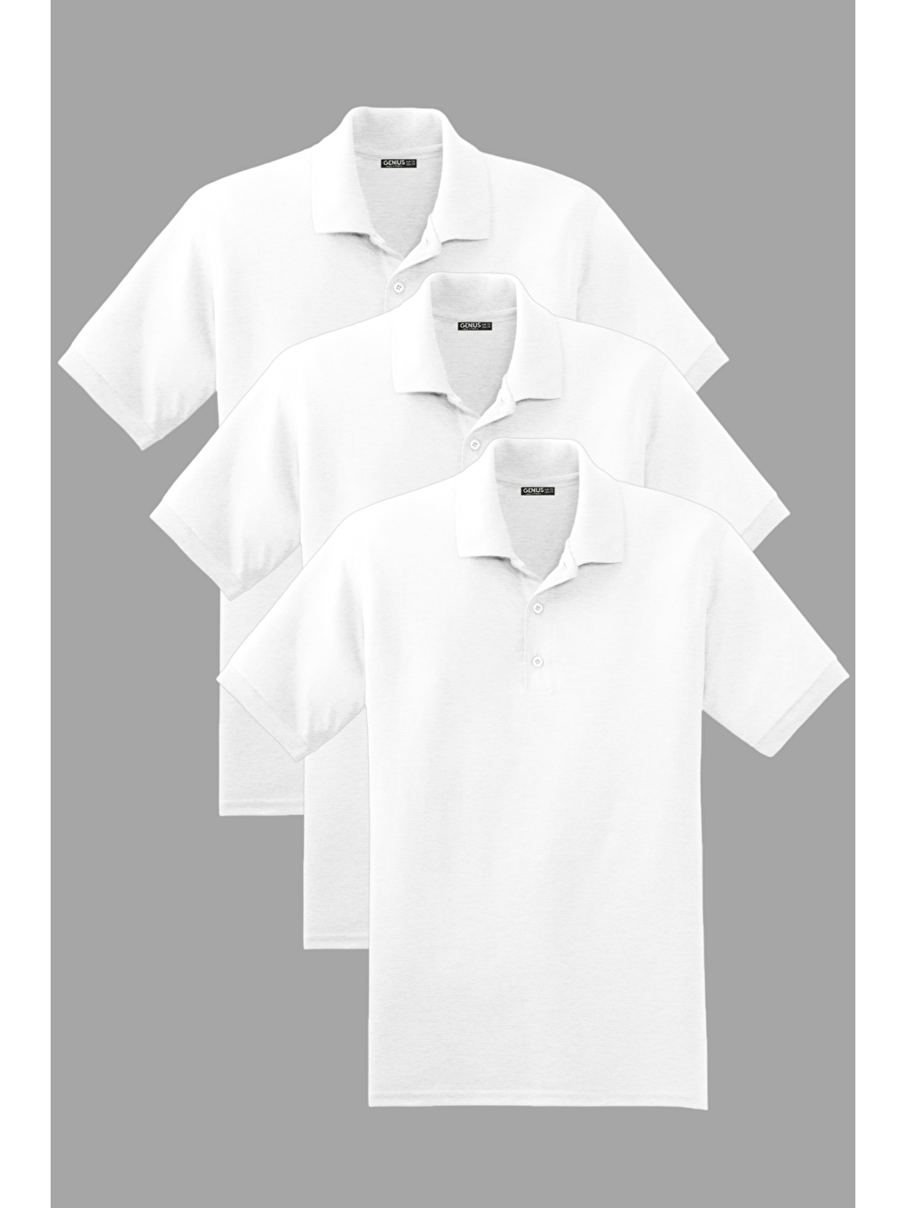 Beyaz Erkek 3'lü Çekmeyen Pamuklu Kumaş Regular Fit Standart Kesim Polo Yaka Tişört POLOYAKA-T-SHIRT3