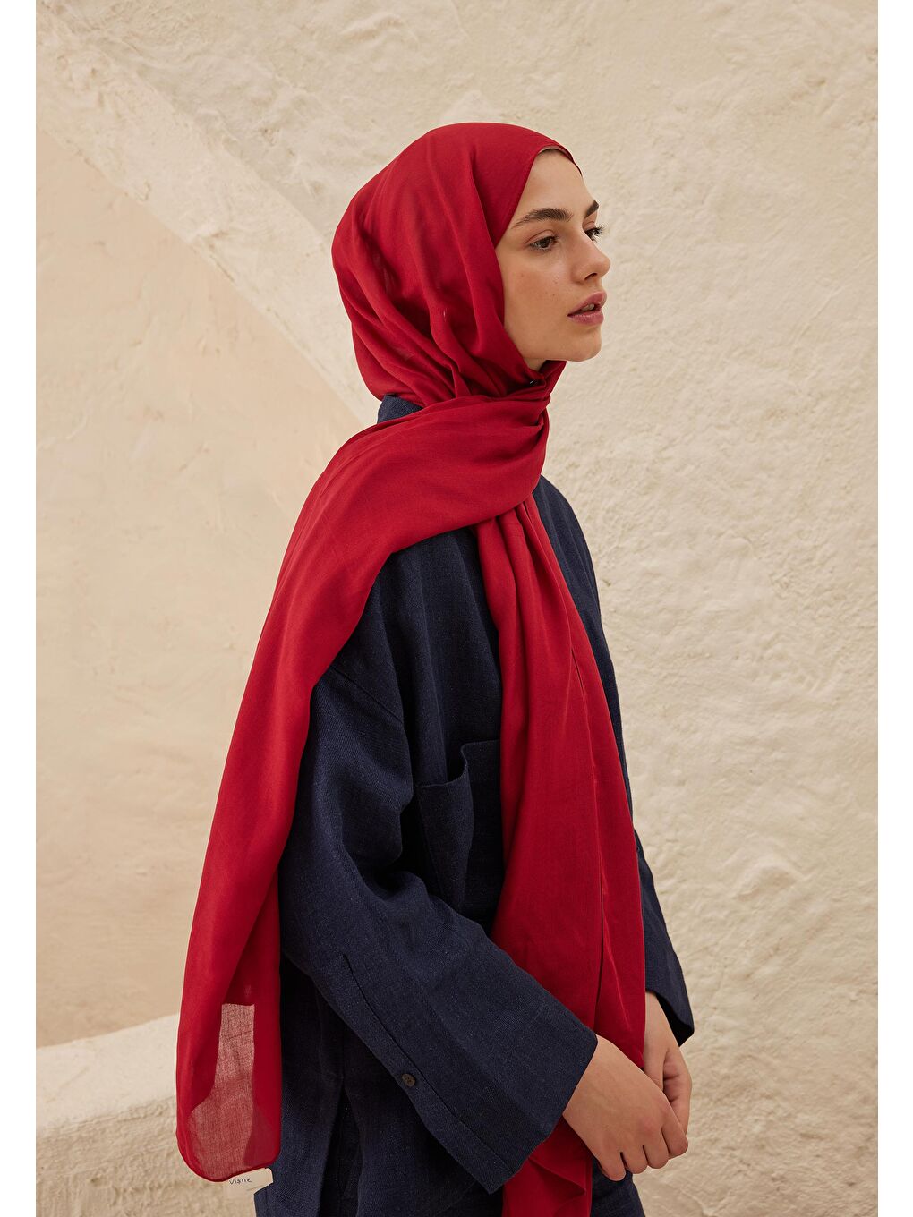 Kırmızı Rami Viskon Şal Vişne-1