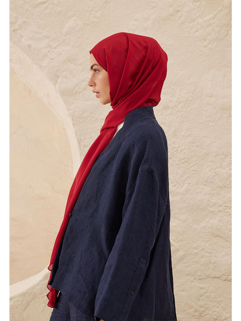 Kırmızı Rami Viskon Şal Vişne-2