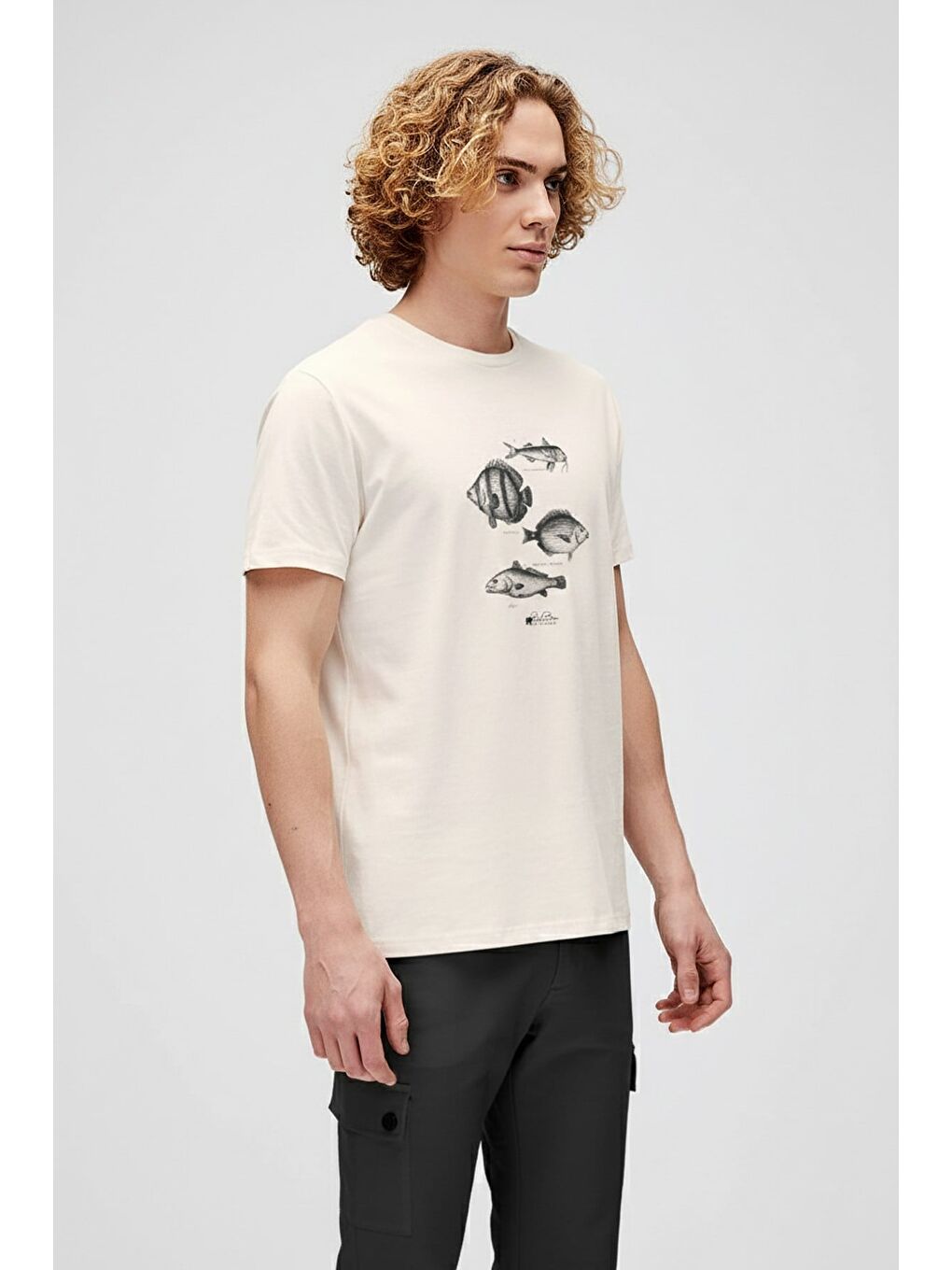 Drawıng Fish Beyaz Erkek Baskılı Tişört-1