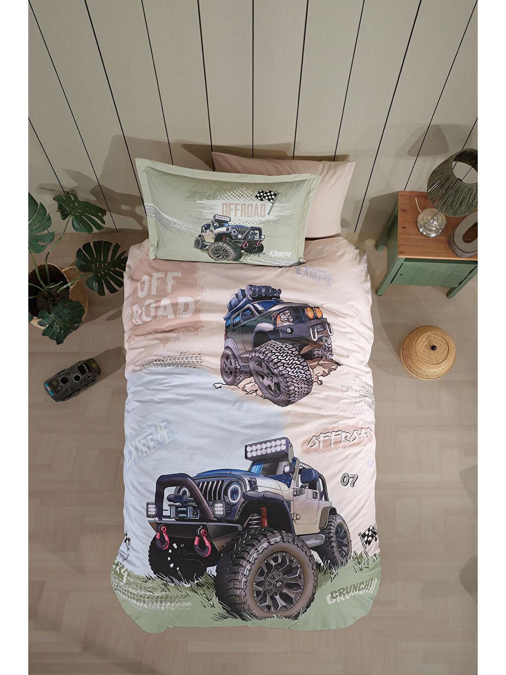 Bej %100 Pamuk Nevresim Takımı Tek Kişilik Off-Road