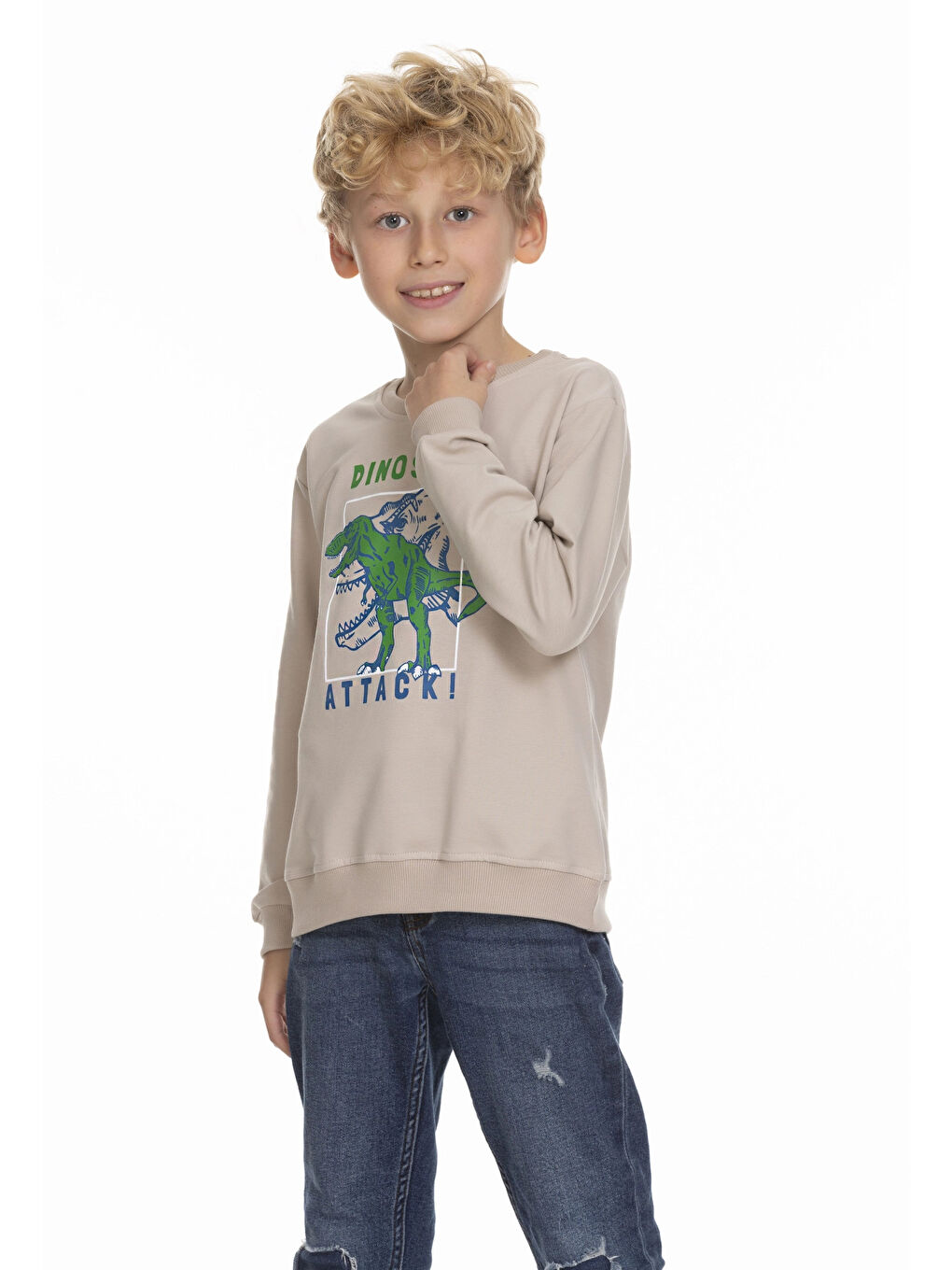 Bej Dinozor Baskılı Sweat 7054-1