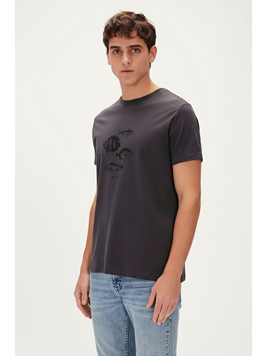 Drawıng Fish Antrasit Erkek Baskılı Tişört-1