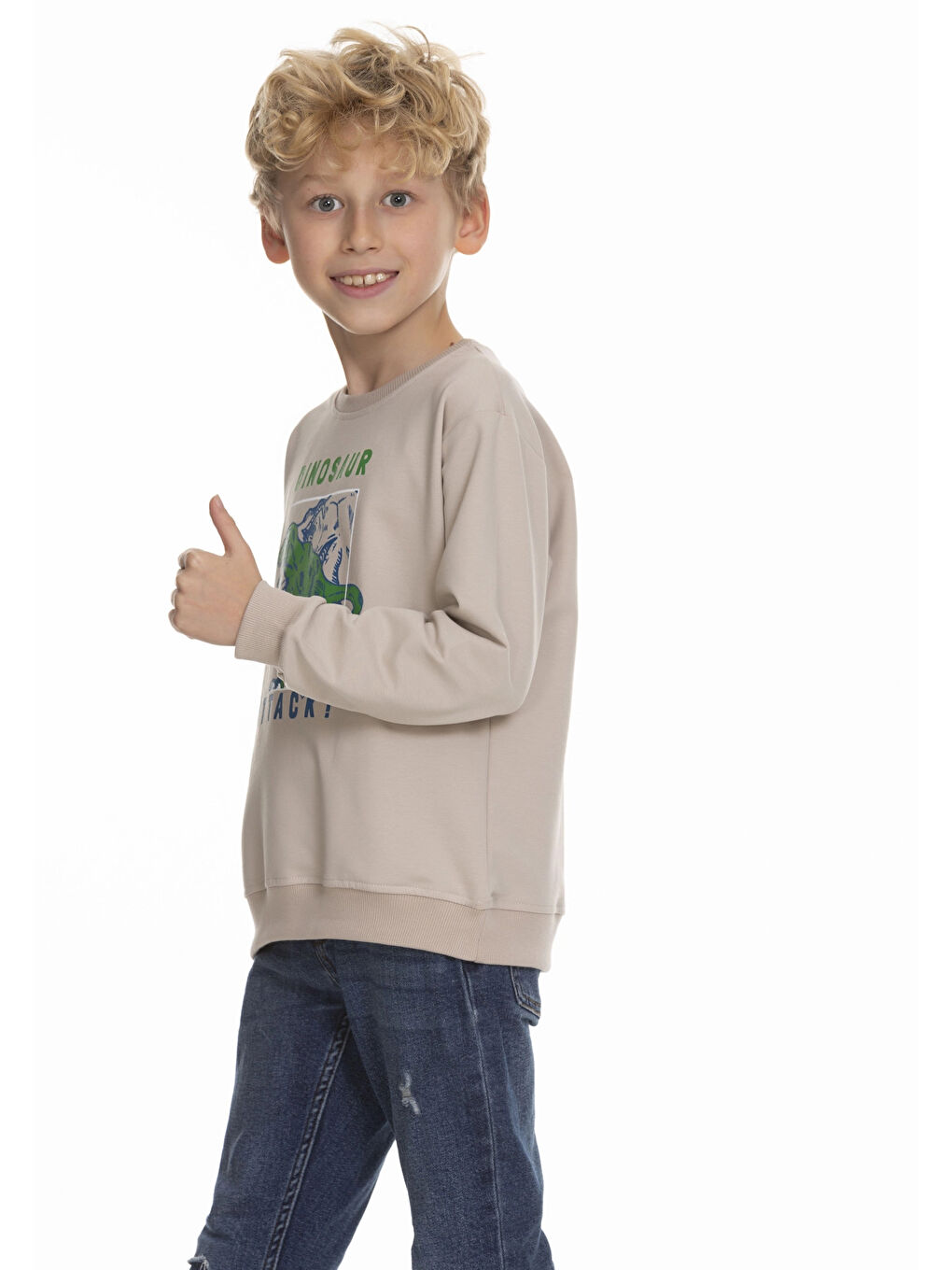Bej Dinozor Baskılı Sweat 7054-2