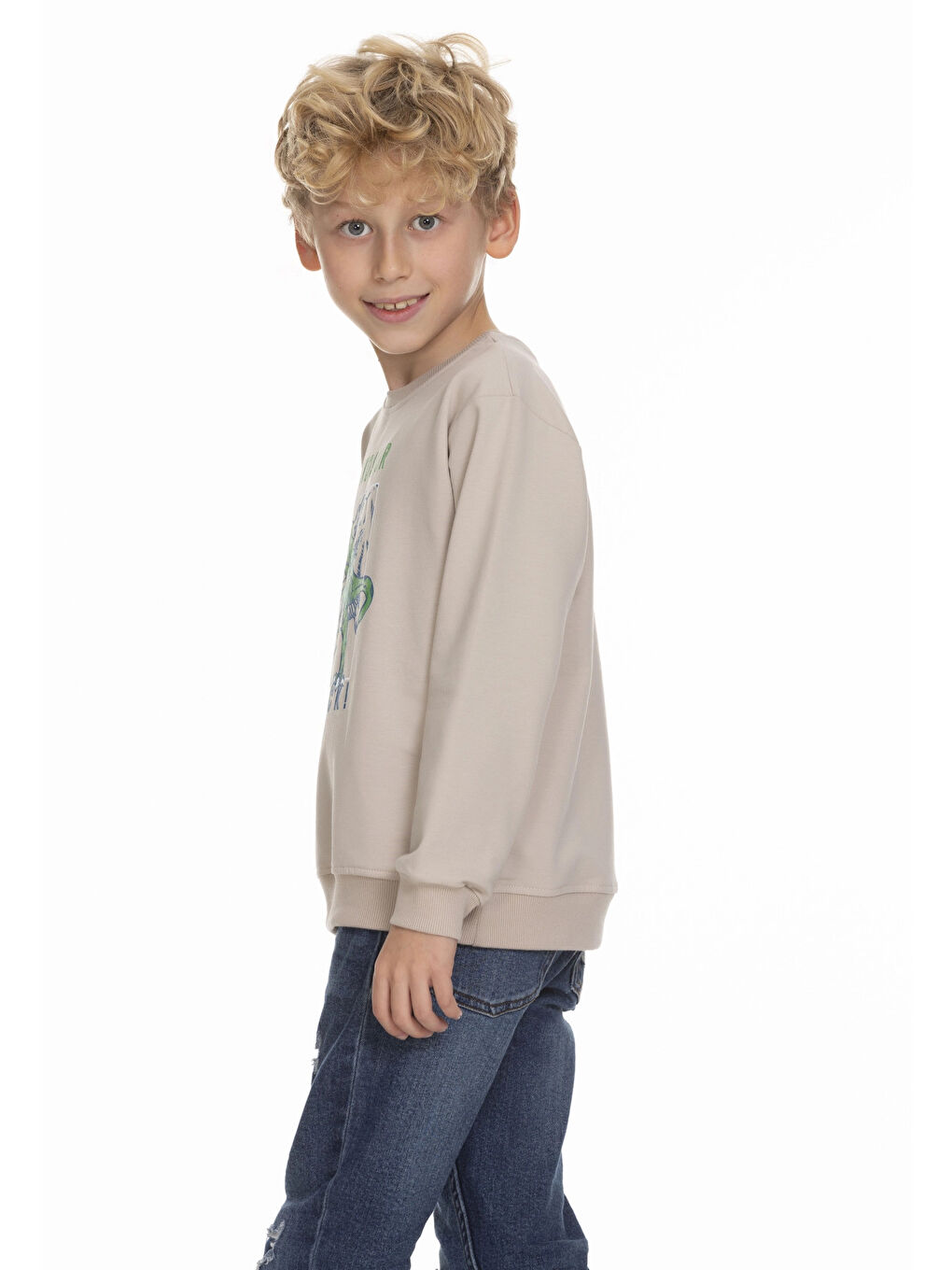 Bej Dinozor Baskılı Sweat 7054-3