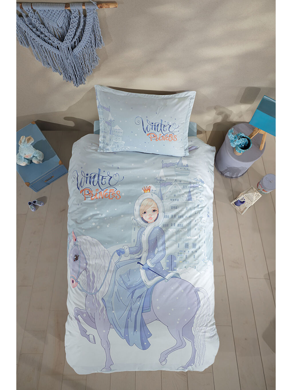 Turkuaz %100 Pamuk Nevresim Takımı Tek Kişilik Winter Princess-1