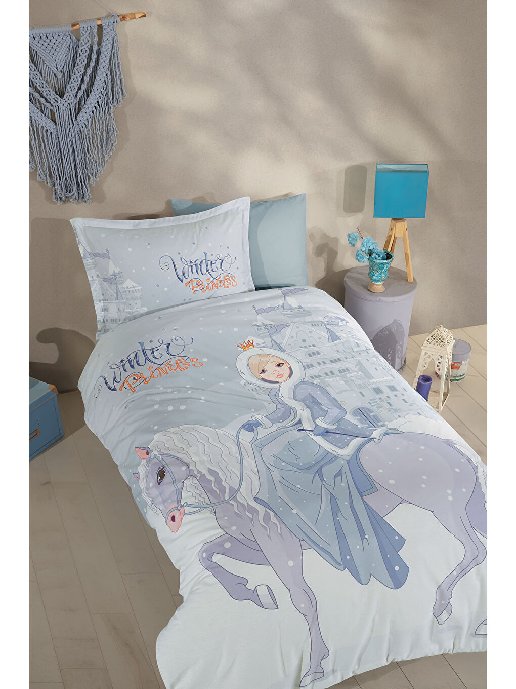 Turkuaz %100 Pamuk Nevresim Takımı Tek Kişilik Winter Princess-2
