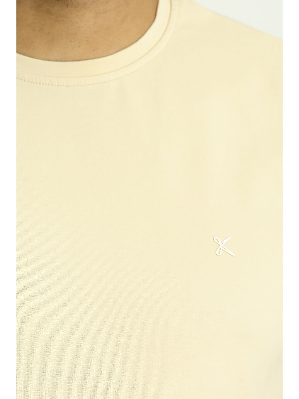 Bej Bisiklet Yaka Slim Fit Dar Kesim Süprem Pamuklu Tişört-4