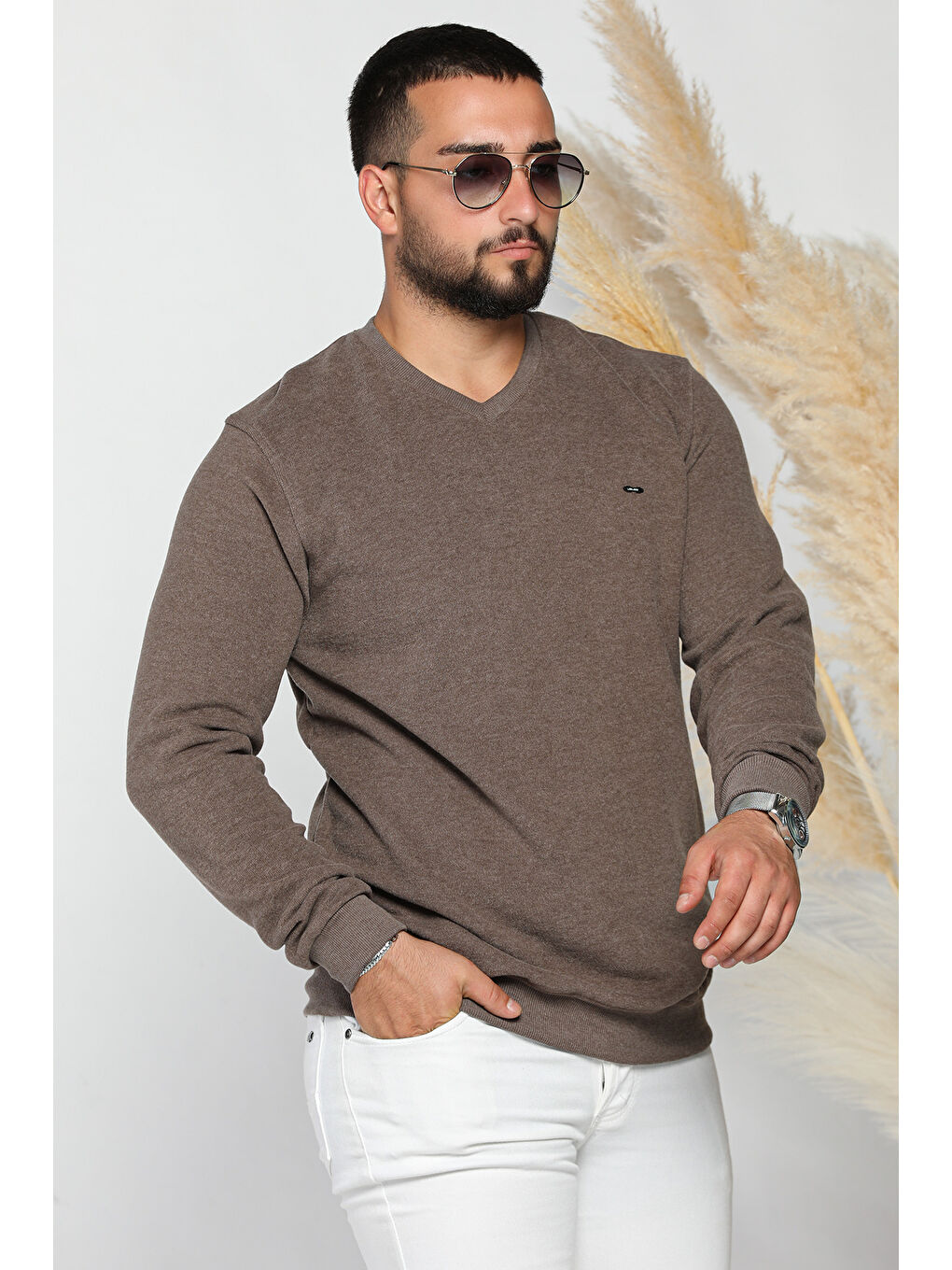 Mishar İtalia Kahverengi Erkek V Yaka Selanik Sweatshirt - 1